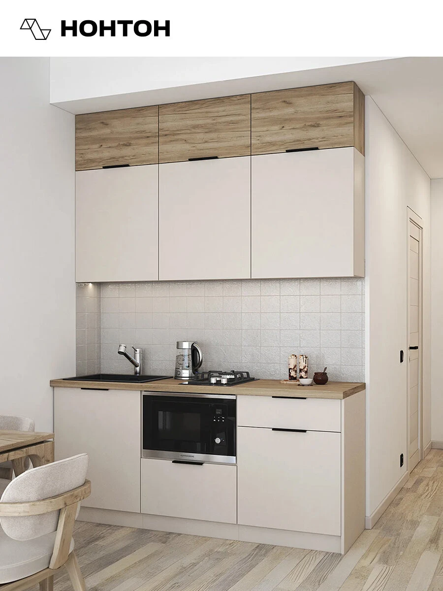 Кухонный гарнитур Нонтон Бохо, 180 см, кашемир / дуб крафт серый