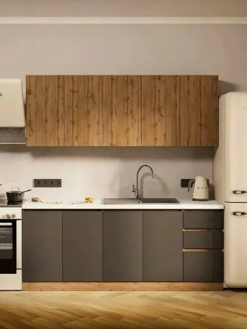 Кухонный гарнитур Венера 2.0 (Кухня) МДФ 2м дуб вотан+графит софт без столешницы для дома и дачи 2000х460х2170 игни